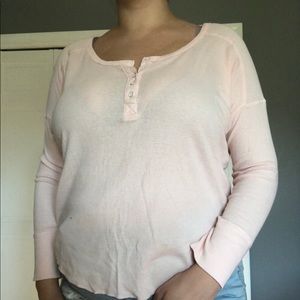 Light Baby Pink Long Sleeve Henley Waffle Tee